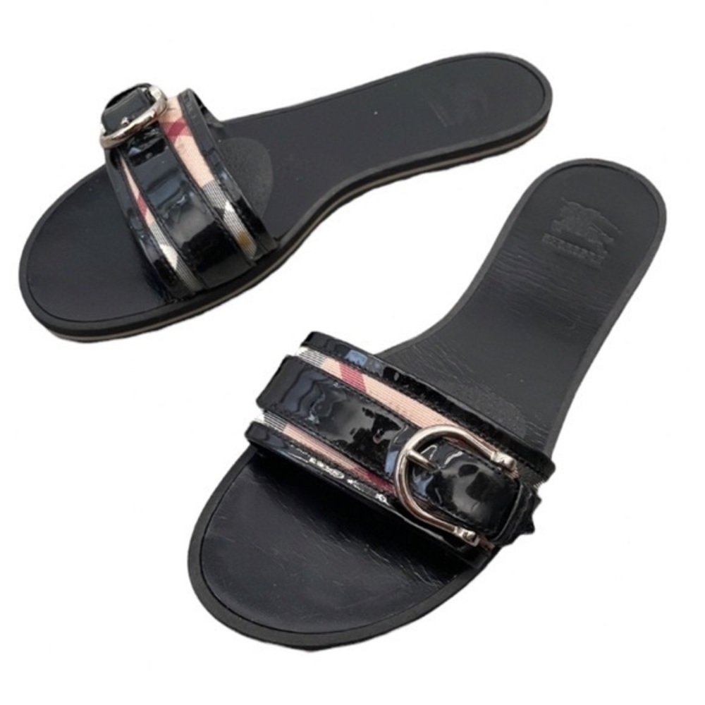 Burberry House Check Pattern Buckle Flat Sandals Size 39